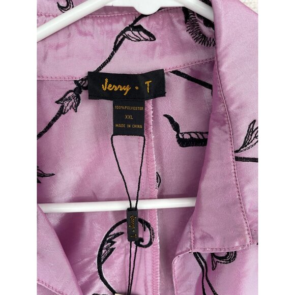 Jerry T Floral Embroidered Tie Front Kimono Top Women's XXL‎ Pink/Black NEW - Picture 6 of 11